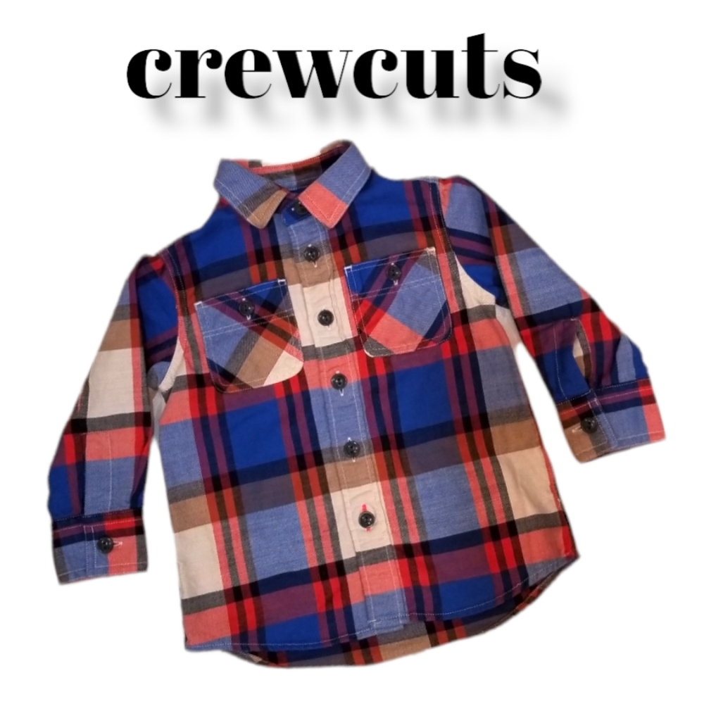 J.Crew Flannel Long Sleeve Buttondown Shirt Blue/Red Plaid Lightweight Sz 2T
